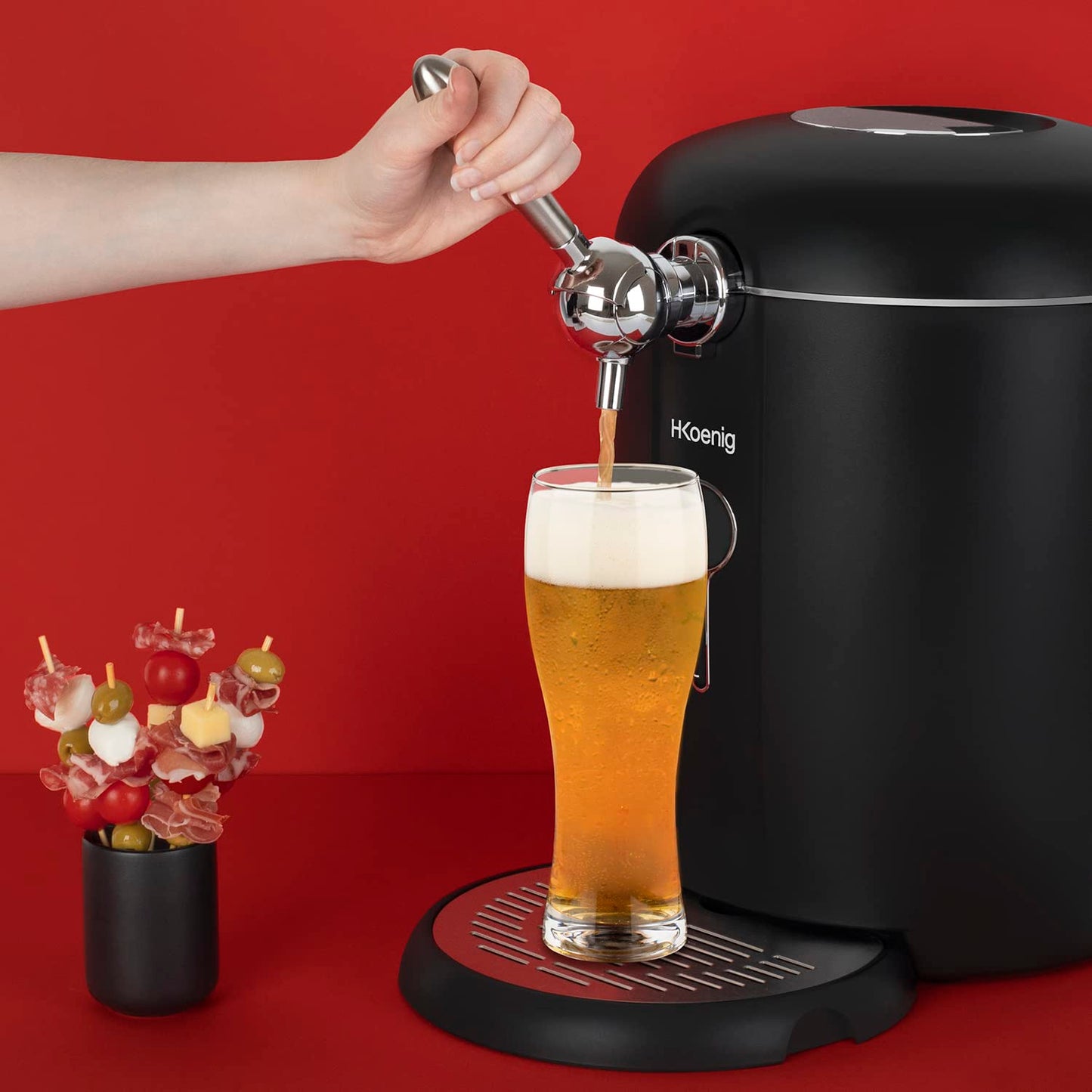 H.Koenig Bierzapfanlage BW1688 – Für 6L & 5L Fässer, integrierte Kühlung, einstellbare Temperatur 3–12 °C, Schwarz