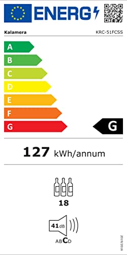 Kalamera Weinkühlschrank, 18 Flaschen 51 Liter Weinkühlschrank klein mit Kompressor, 5-18°C Kühlzone, KRC-51FCSS
