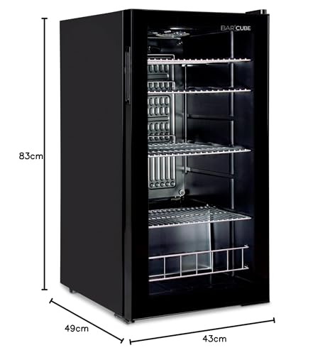 °CUBES Getränkekühlschrank 90 L – Glastür, 4 Ablagen, kompakt & stilvoll, für Zuhause, Büro, Partys & Gastro, Schwarz
