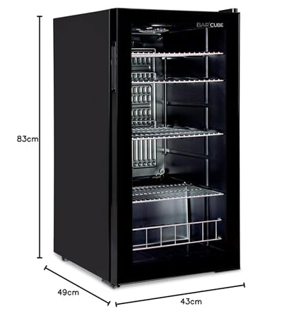 °CUBES Getränkekühlschrank 90 L – Glastür, 4 Ablagen, kompakt & stilvoll, für Zuhause, Büro, Partys & Gastro, Schwarz