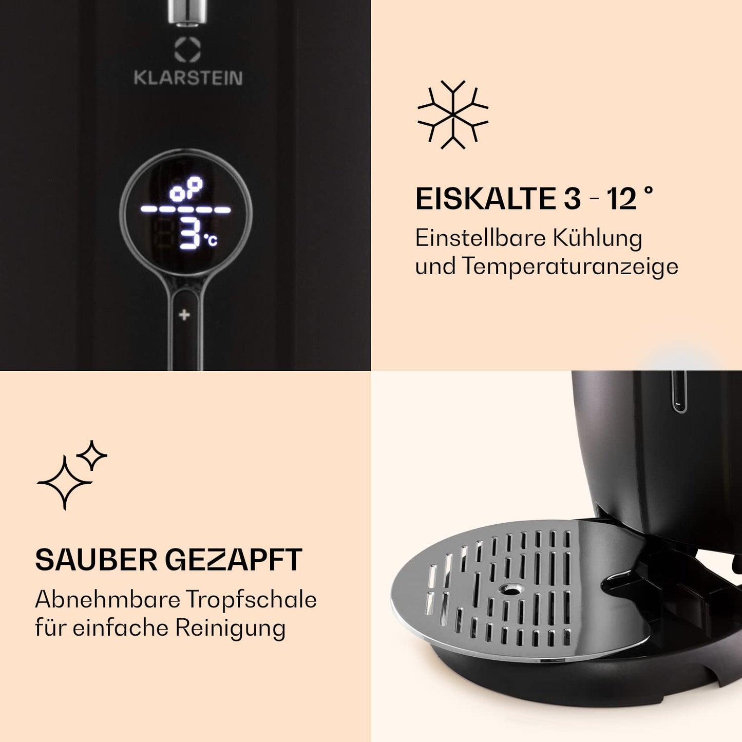 "Klarstein Bierzapfanlage 6 L – mit Kühlung (3–12 °C), 65 W, LED & Füllstandsanzeige, leise, für Mini-Fässer – Bier wie frisch gezapft