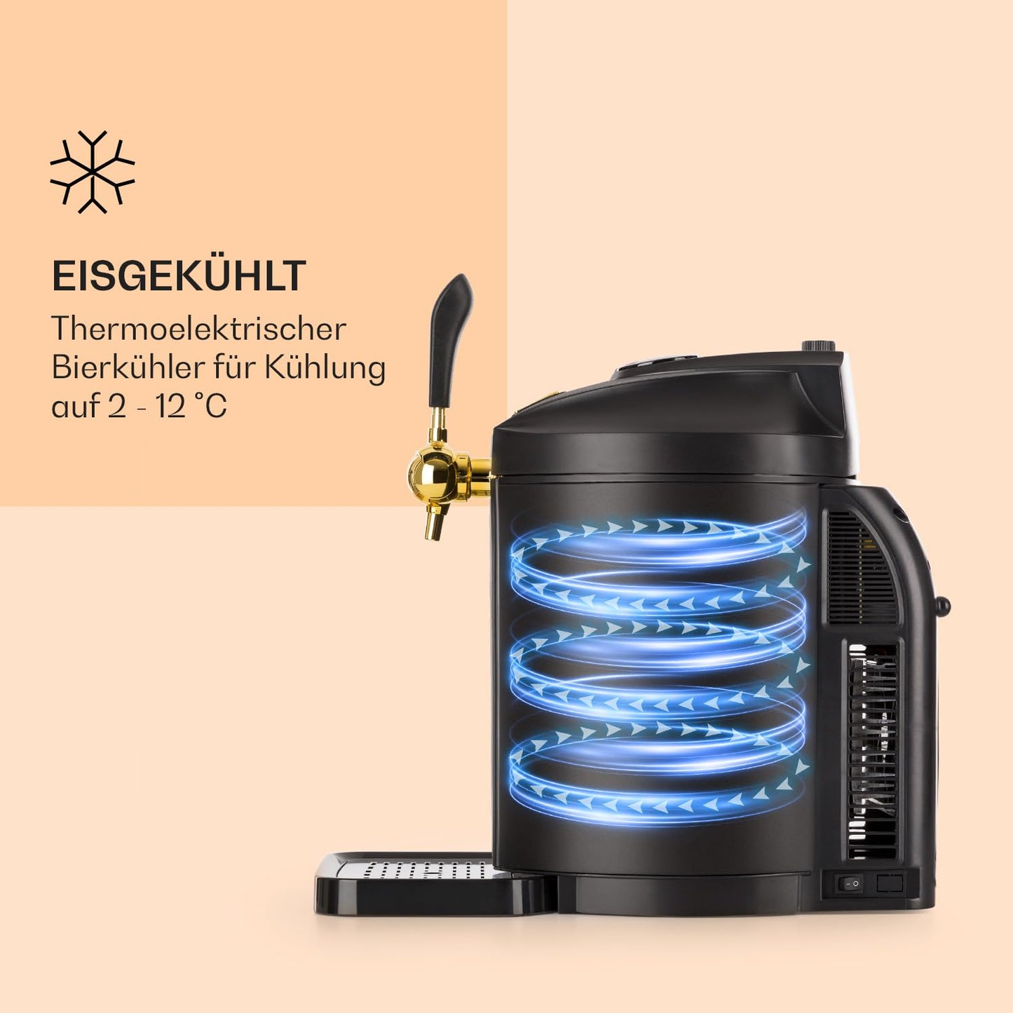 "Klarstein Skal Bierzapfanlage mit integriertem Kühler, 2–12 °C, 5L, thermoelektrisch, leise (38 dB), schwarz, universal"