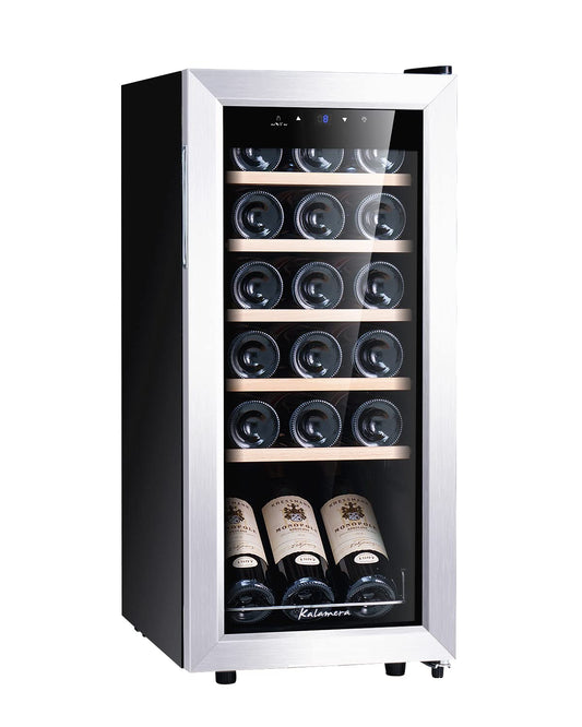 Kalamera Weinkühlschrank, 18 Flaschen 51 Liter Weinkühlschrank klein mit Kompressor, 5-18°C Kühlzone, KRC-51FCSS