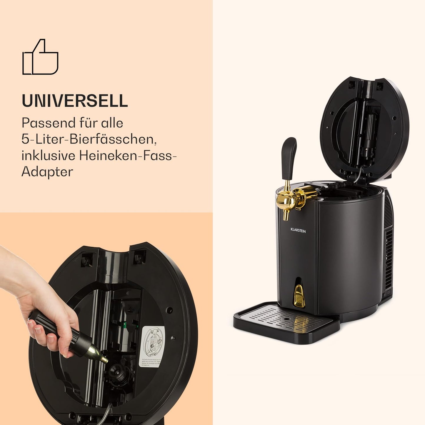 "Klarstein Skal Bierzapfanlage mit integriertem Kühler, 2–12 °C, 5L, thermoelektrisch, leise (38 dB), schwarz, universal"