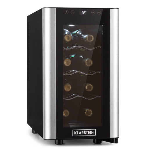 Klarstein Reserva Slim Uno Weinkühlschrank – 23 L / 8 Flaschen, 11–18 °C, leise (26 dB), LED, UV-Schutz, 3 Metallregale, Schwarz