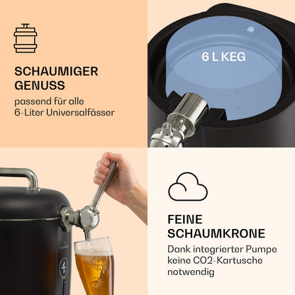 "Klarstein Bierzapfanlage 6 L – mit Kühlung (3–12 °C), 65 W, LED & Füllstandsanzeige, leise, für Mini-Fässer – Bier wie frisch gezapft