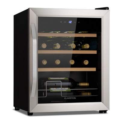 Klarstein Weinkühlschrank – Schmal, 16 Flaschen, 5–18 °C, 1 Zone, freistehend, Glastür mit UV-Schutz, kompakt & stilvoll