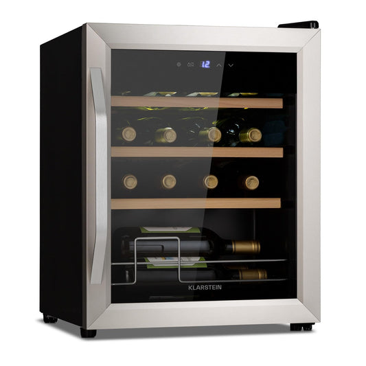 Klarstein Weinkühlschrank – Schmal, 16 Flaschen, 5–18 °C, 1 Zone, freistehend, Glastür mit UV-Schutz, kompakt & stilvoll