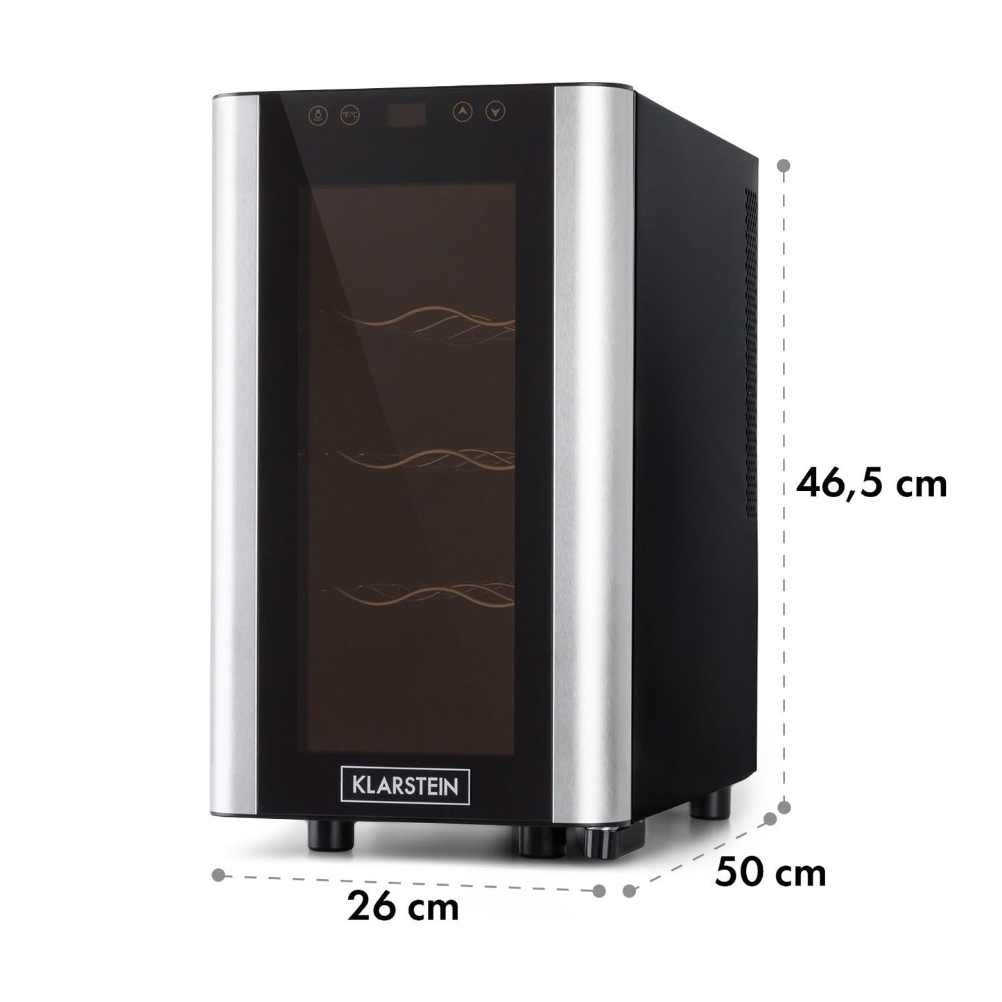 Klarstein Reserva Slim Uno Weinkühlschrank – 23 L / 8 Flaschen, 11–18 °C, leise (26 dB), LED, UV-Schutz, 3 Metallregale, Schwarz