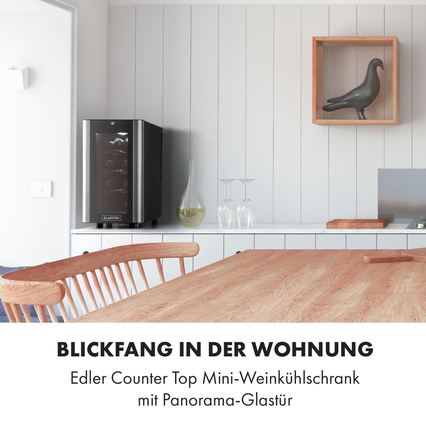 Klarstein Reserva Slim Uno Weinkühlschrank – 23 L / 8 Flaschen, 11–18 °C, leise (26 dB), LED, UV-Schutz, 3 Metallregale, Schwarz