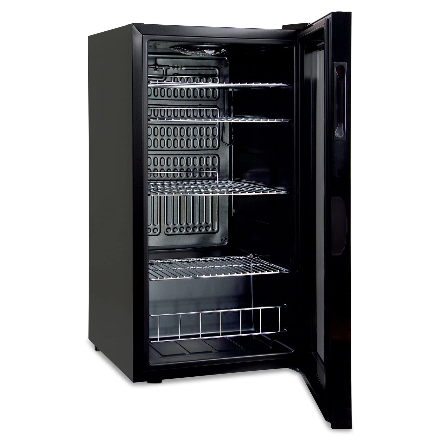 °CUBES Getränkekühlschrank 90 L – Glastür, 4 Ablagen, kompakt & stilvoll, für Zuhause, Büro, Partys & Gastro, Schwarz