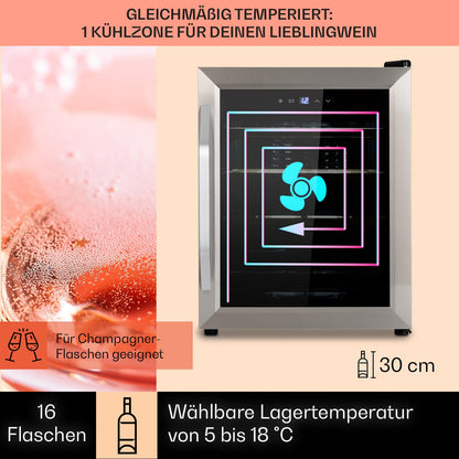 Klarstein Weinkühlschrank – Schmal, 16 Flaschen, 5–18 °C, 1 Zone, freistehend, Glastür mit UV-Schutz, kompakt & stilvoll