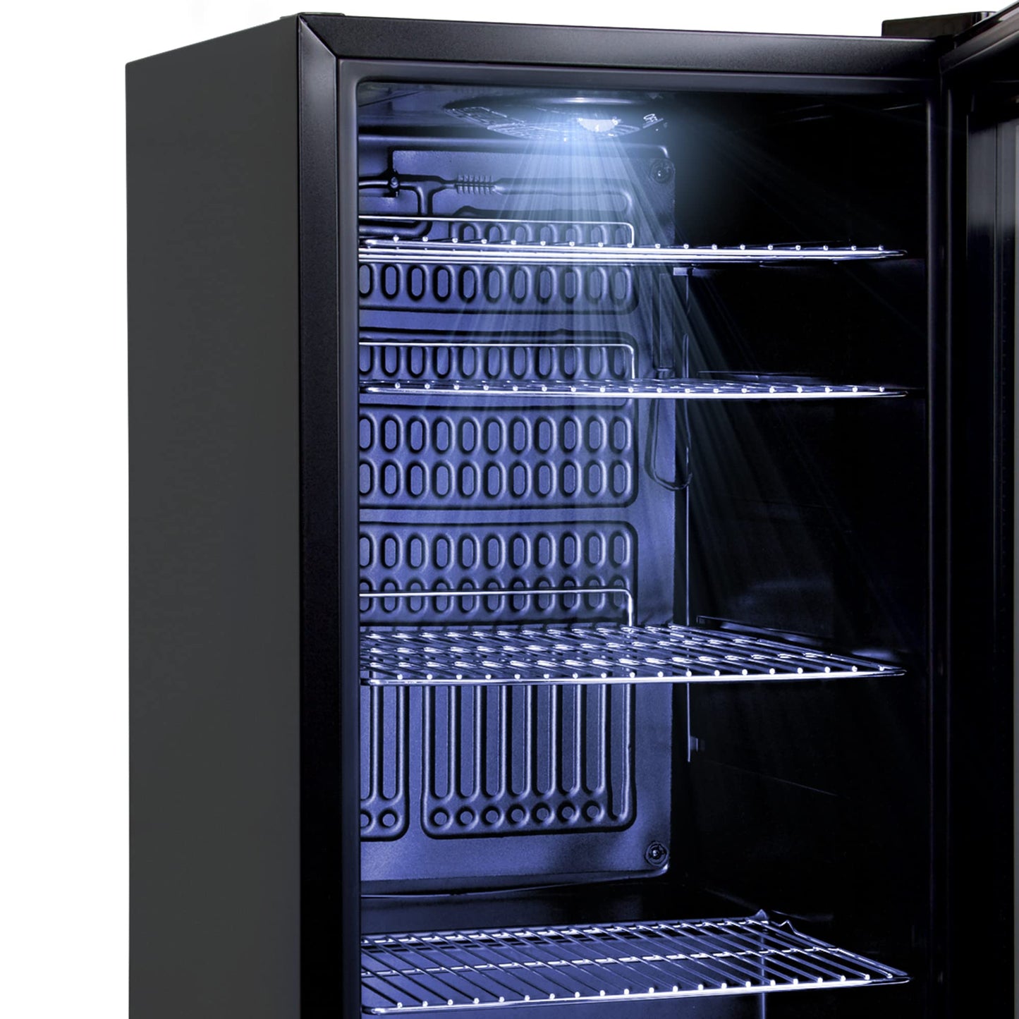 °CUBES Getränkekühlschrank 90 L – Glastür, 4 Ablagen, kompakt & stilvoll, für Zuhause, Büro, Partys & Gastro, Schwarz