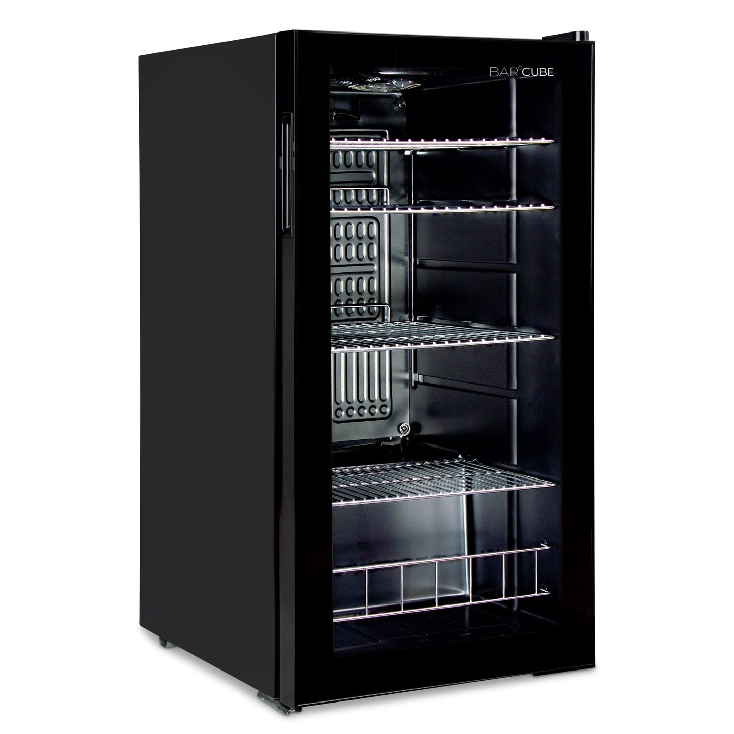 °CUBES Getränkekühlschrank 90 L – Glastür, 4 Ablagen, kompakt & stilvoll, für Zuhause, Büro, Partys & Gastro, Schwarz