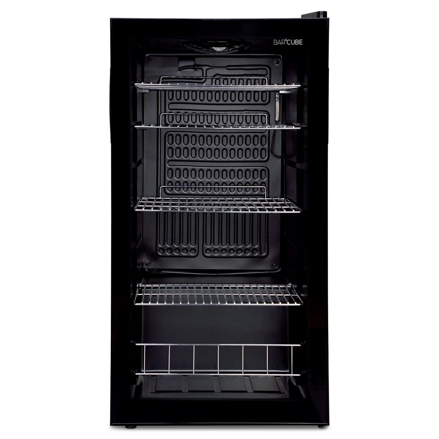 °CUBES Getränkekühlschrank 90 L – Glastür, 4 Ablagen, kompakt & stilvoll, für Zuhause, Büro, Partys & Gastro, Schwarz