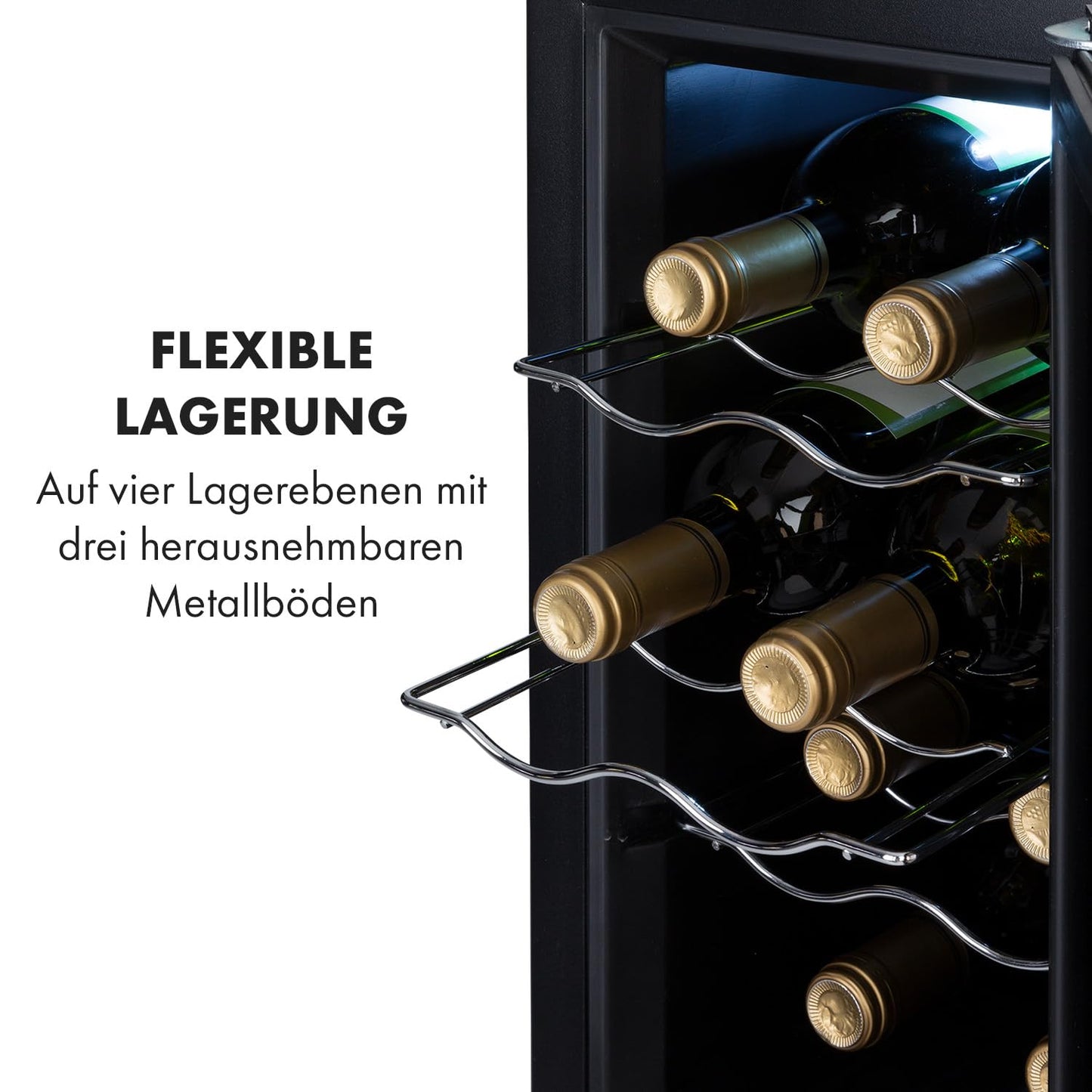 Klarstein Reserva Slim Uno Weinkühlschrank – 23 L / 8 Flaschen, 11–18 °C, leise (26 dB), LED, UV-Schutz, 3 Metallregale, Schwarz