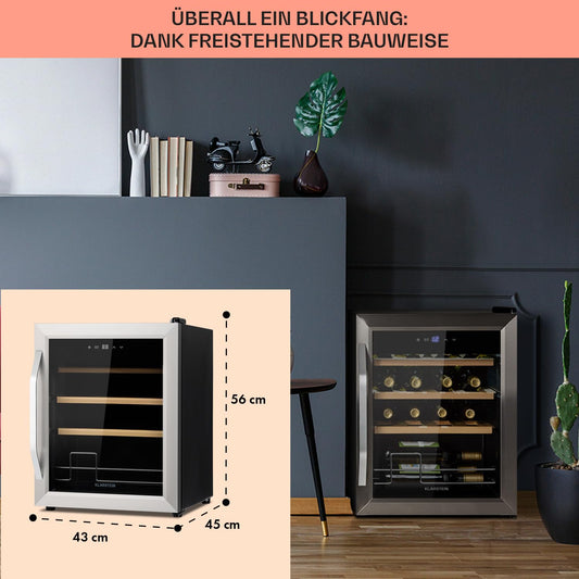 Klarstein Weinkühlschrank – Schmal, 16 Flaschen, 5–18 °C, 1 Zone, freistehend, Glastür mit UV-Schutz, kompakt & stilvoll