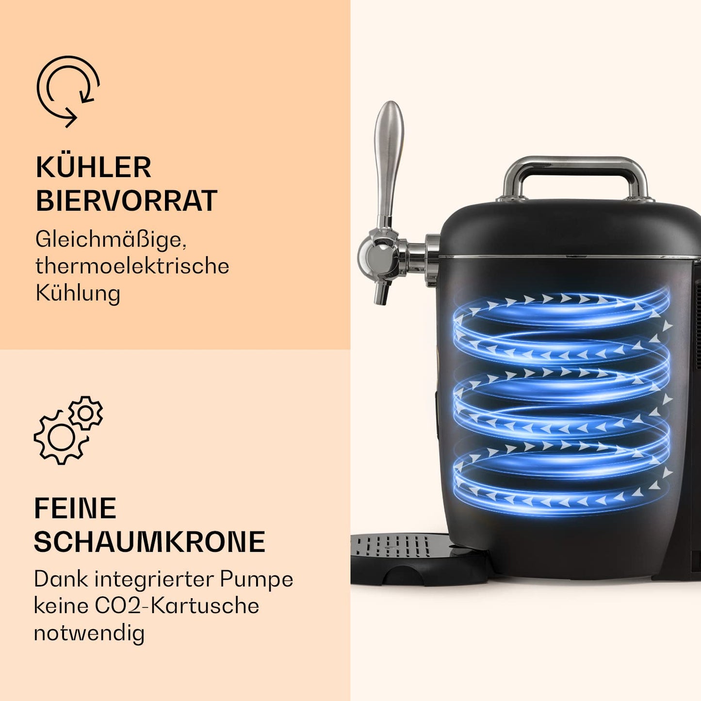 "Klarstein Bierzapfanlage 6 L – mit Kühlung (3–12 °C), 65 W, LED & Füllstandsanzeige, leise, für Mini-Fässer – Bier wie frisch gezapft