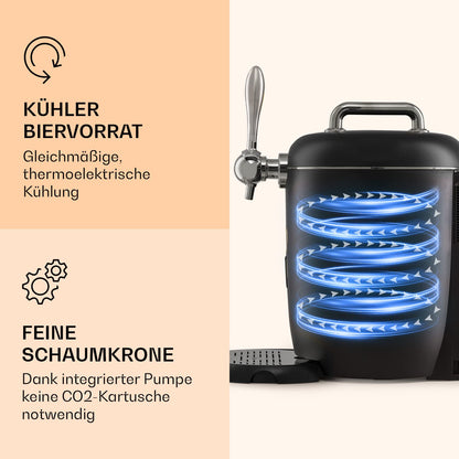 "Klarstein Bierzapfanlage 6 L – mit Kühlung (3–12 °C), 65 W, LED & Füllstandsanzeige, leise, für Mini-Fässer – Bier wie frisch gezapft