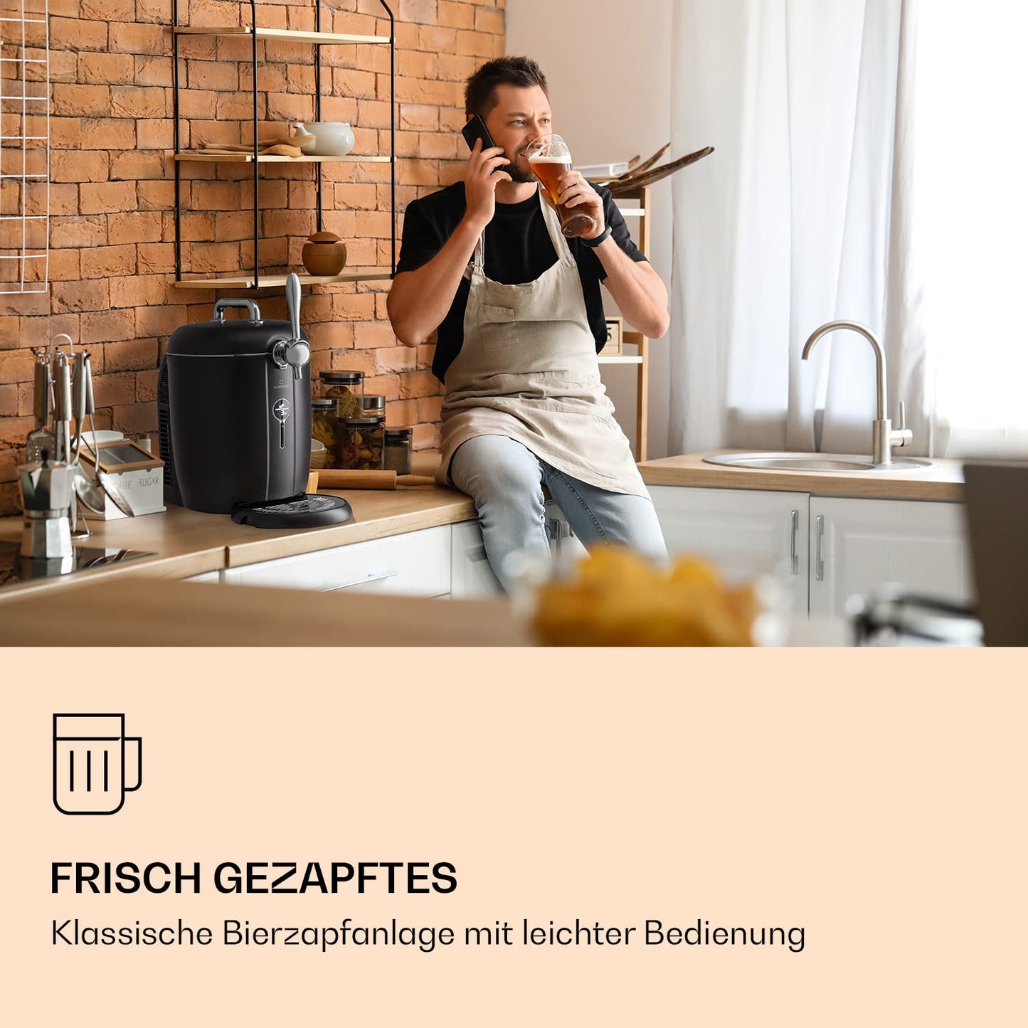 "Klarstein Bierzapfanlage 6 L – mit Kühlung (3–12 °C), 65 W, LED & Füllstandsanzeige, leise, für Mini-Fässer – Bier wie frisch gezapft