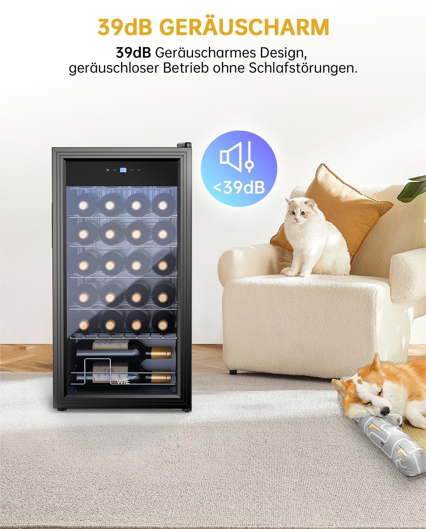 WIE Weinkühlschrank 82 L für 28 Flaschen – Kompressor, 5–18 °C, Glastür mit LED-Touchpanel, Anti-UV, kompakt & stilvoll