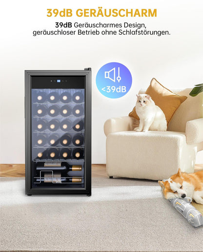 WIE Weinkühlschrank 82 L für 28 Flaschen – Kompressor, 5–18 °C, Glastür mit LED-Touchpanel, Anti-UV, kompakt & stilvoll